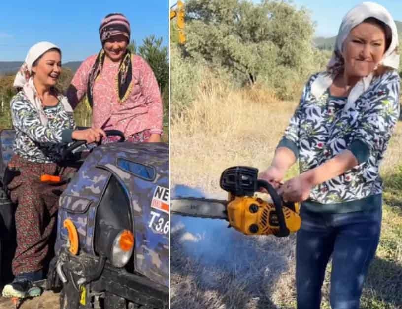 Tanınmış aktrisanın kənd həyatı – Traktor sürdü, meyvə yığdı